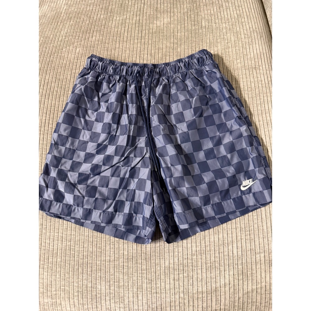 Nike Mens Sportswear Woven Flow Shorts Navy Blue Checkerboard DA0057-410 M